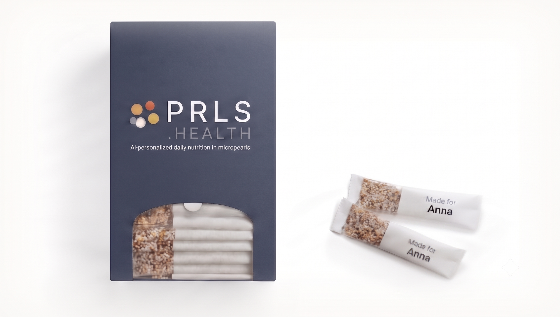 PRLS dispenser box with personalized daily sachets and micropearls
